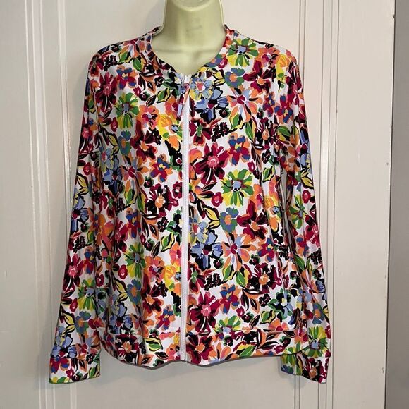 NWT Anne Cole bright multi colored floral nylon/spandex jacket UPF 50+ - Picture 1 of 9